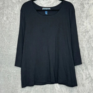 Karen Scott 3X Shirt Top Black Solid 3/4 Sleeve Scoop Neck Cotton Knit Womens